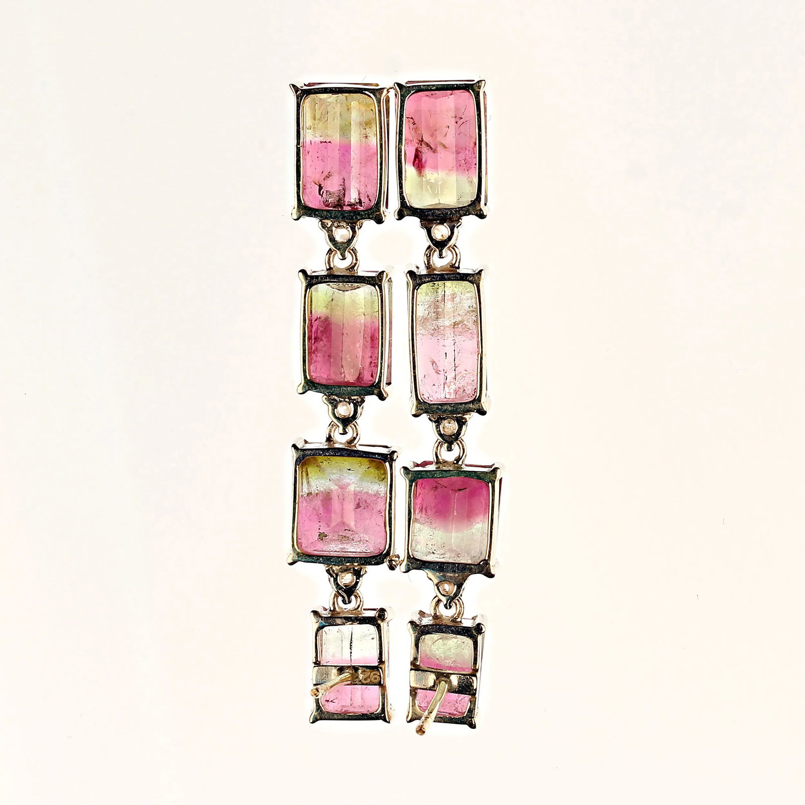 Green and Pink Bi-Color Tourmaline Dangle Earrings - 2 Pieces - 3