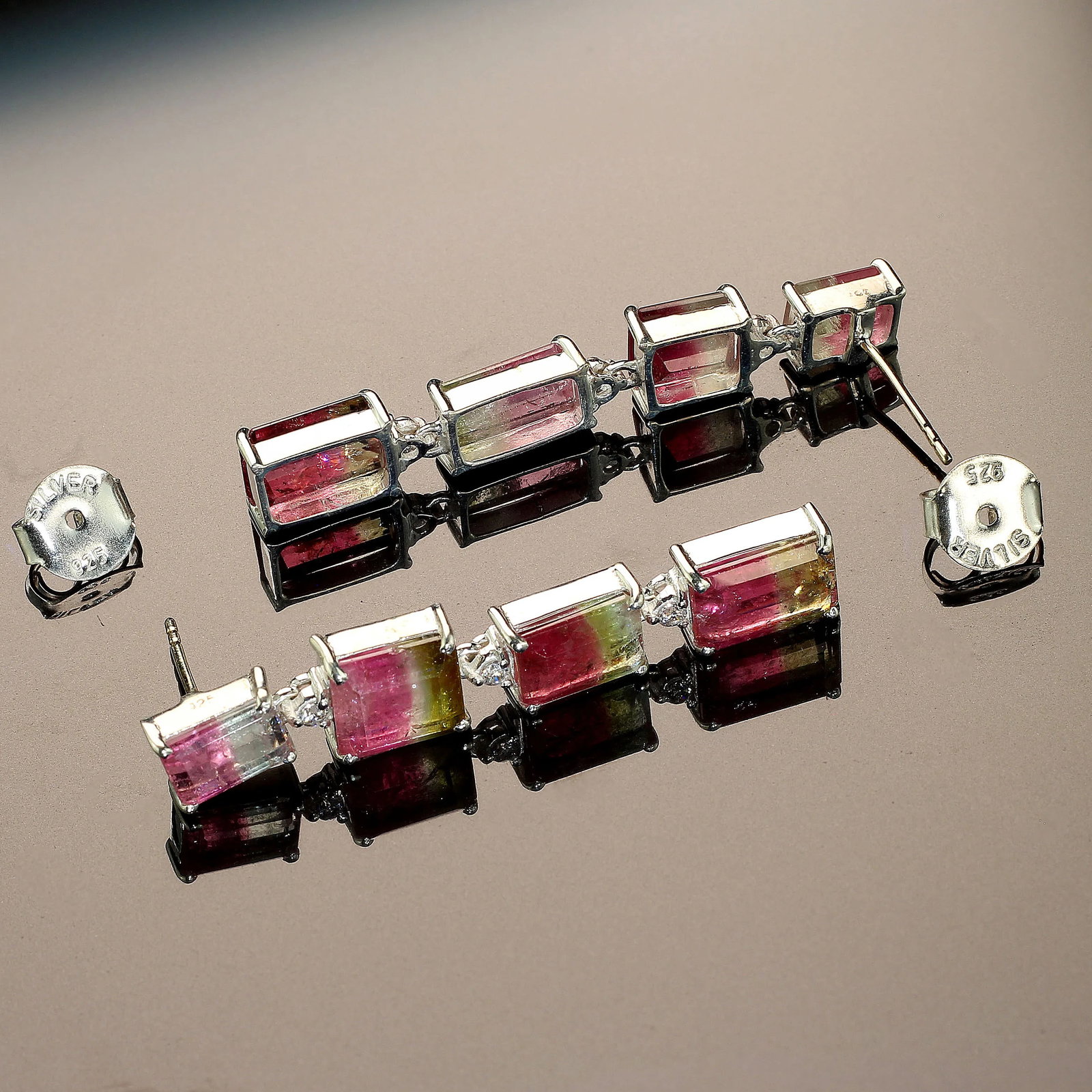 Green and Pink Bi-Color Tourmaline Dangle Earrings - 2 Pieces - 4