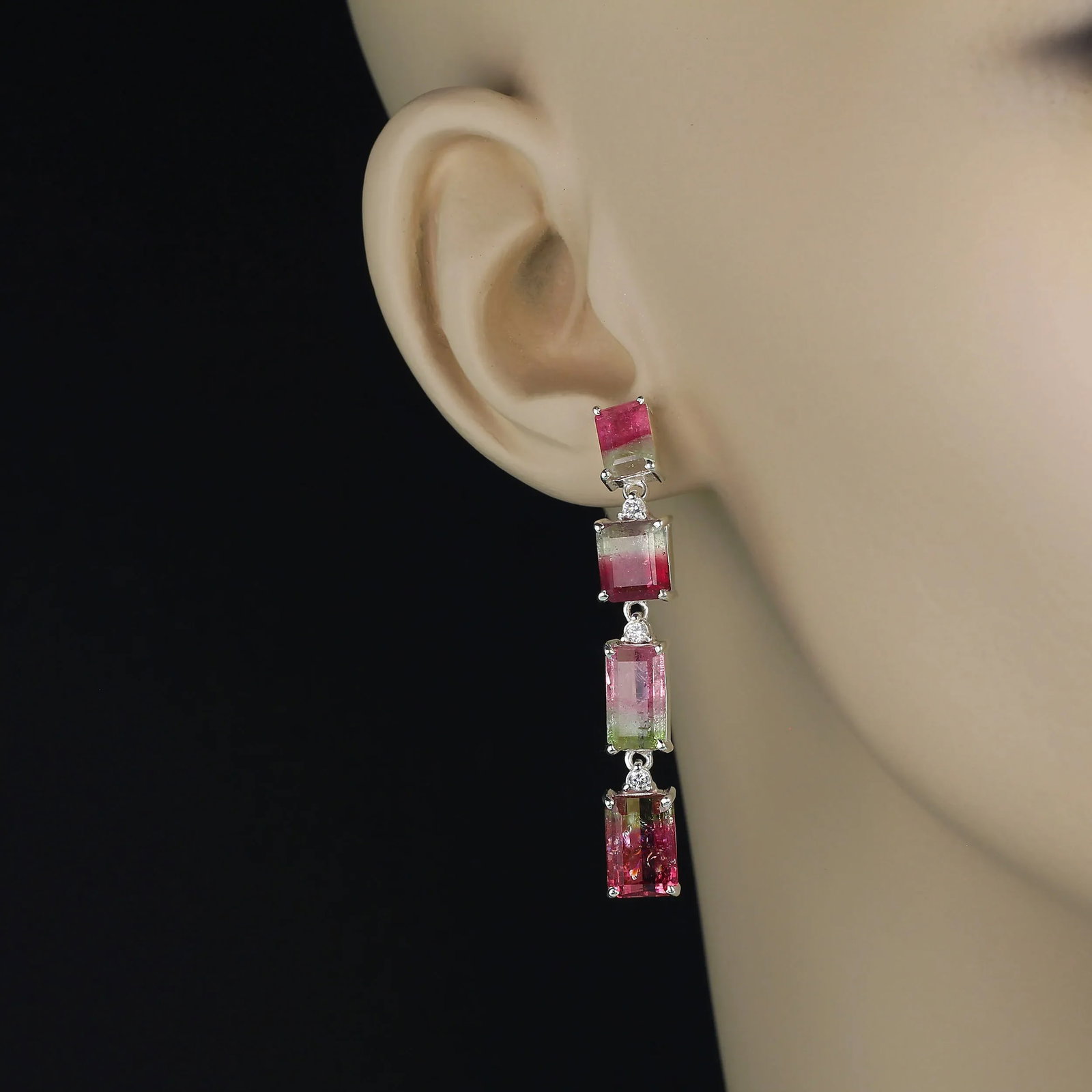 Green and Pink Bi-Color Tourmaline Dangle Earrings - 2 Pieces - 5