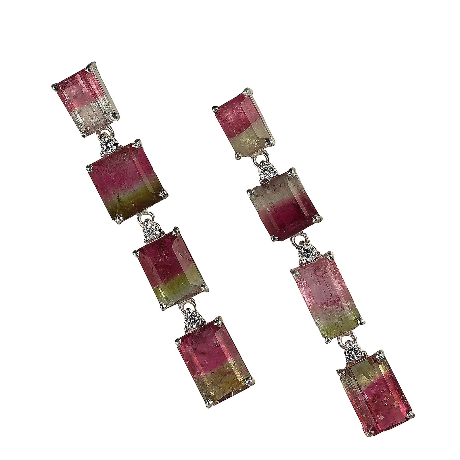 Green and Pink Bi-Color Tourmaline Dangle Earrings - 2 Pieces - 6