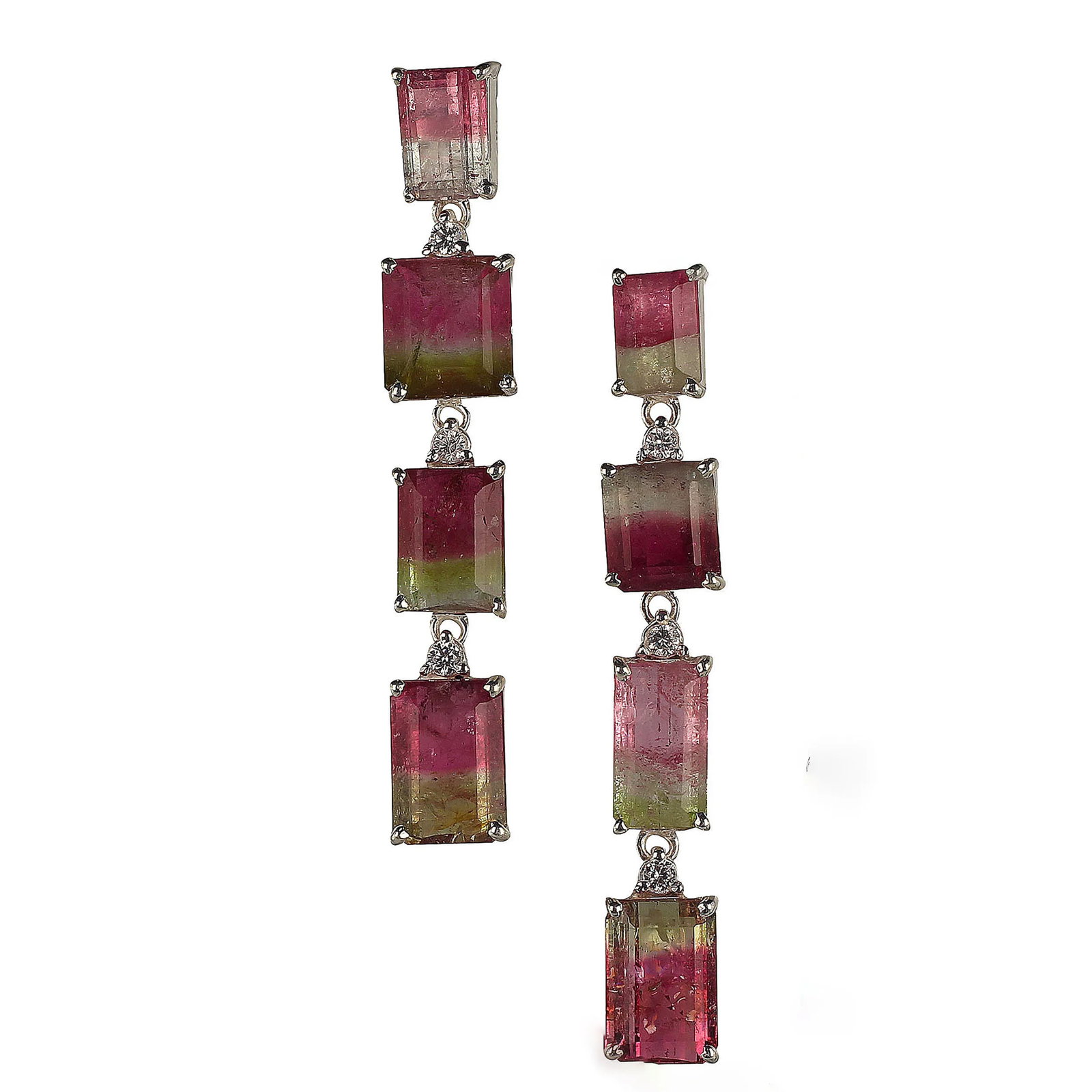 Green and Pink Bi-Color Tourmaline Dangle Earrings - 2 Pieces - 7