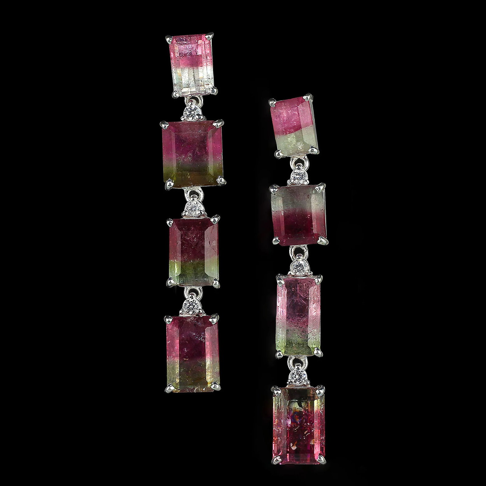 Green and Pink Bi-Color Tourmaline Dangle Earrings - 2 Pieces - 8