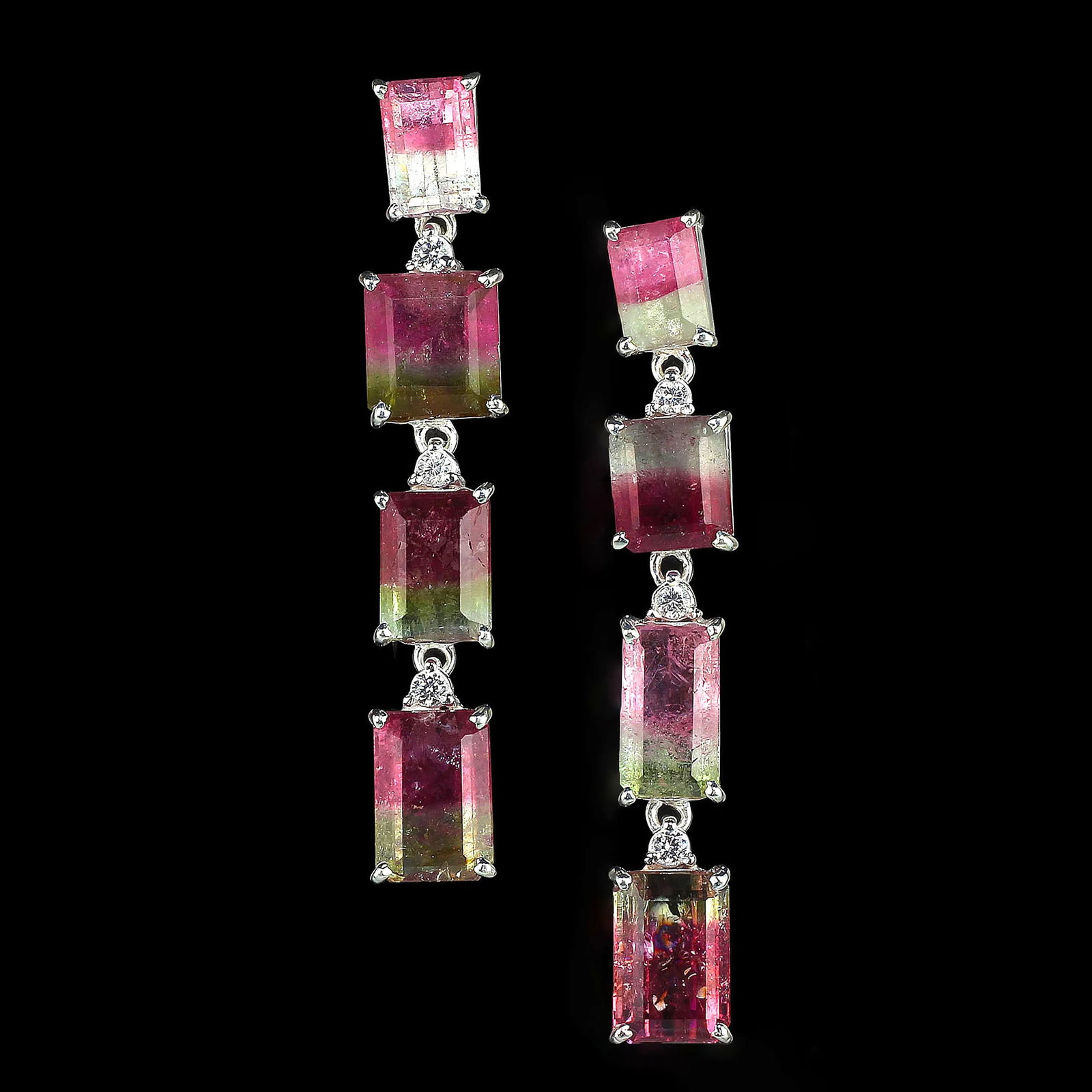 Green and Pink Bi-Color Tourmaline Dangle Earrings - 2 Pieces - 9