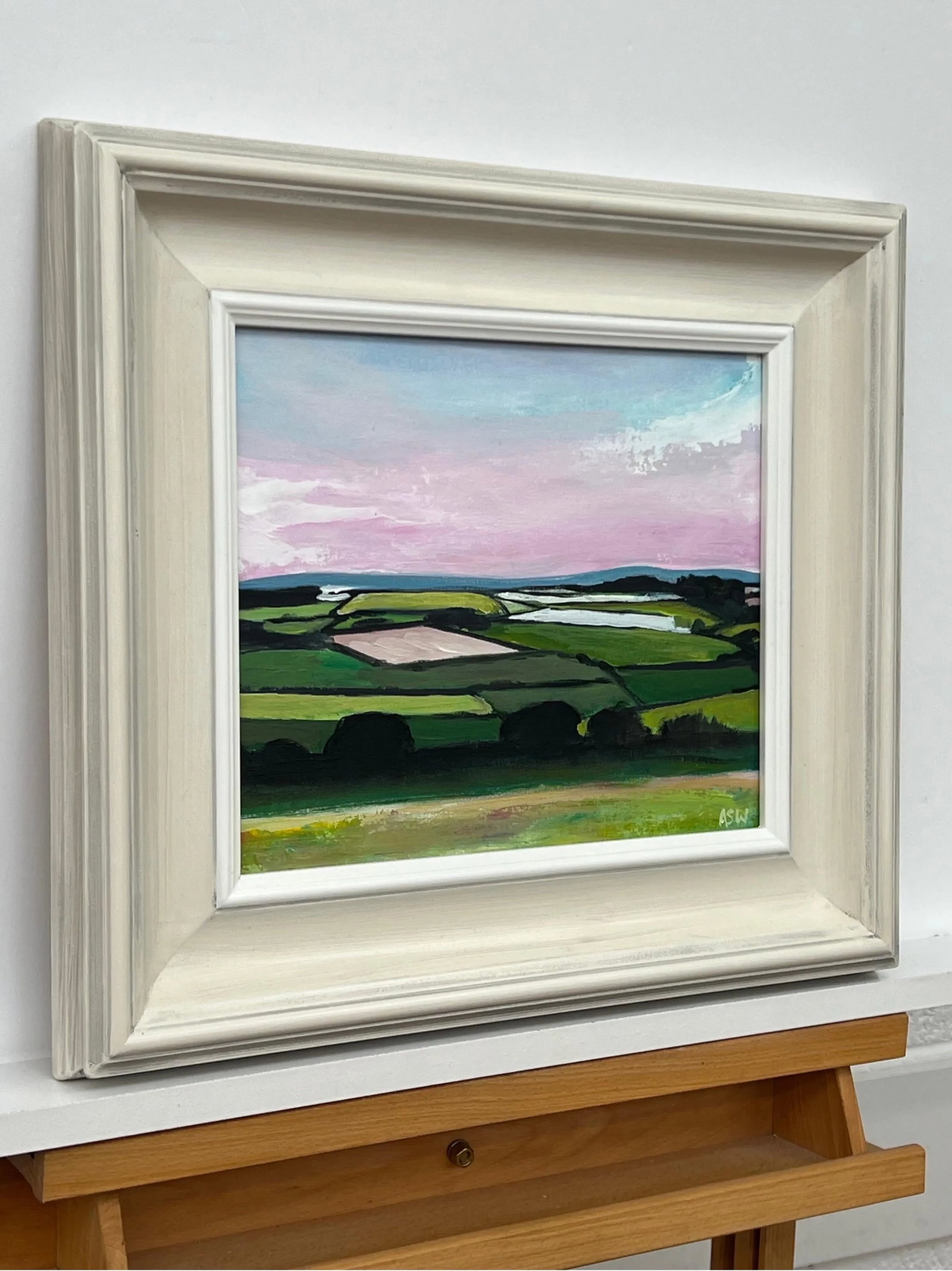 Angela Wakefield, Patchwork quilt of vibrant green pasture, ploughed fields and farmland hedgerows, - 2