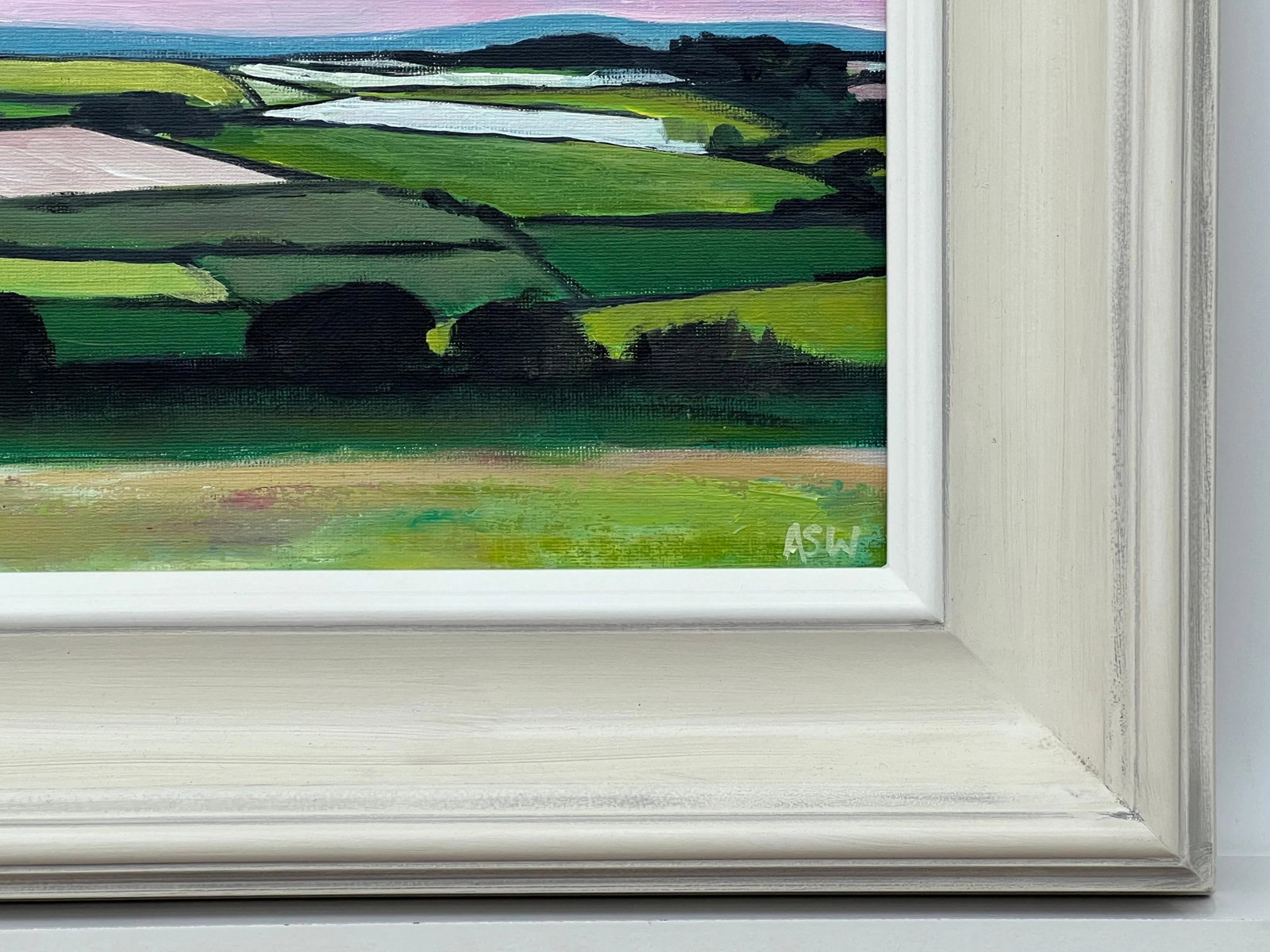 Angela Wakefield, Patchwork quilt of vibrant green pasture, ploughed fields and farmland hedgerows, - 9