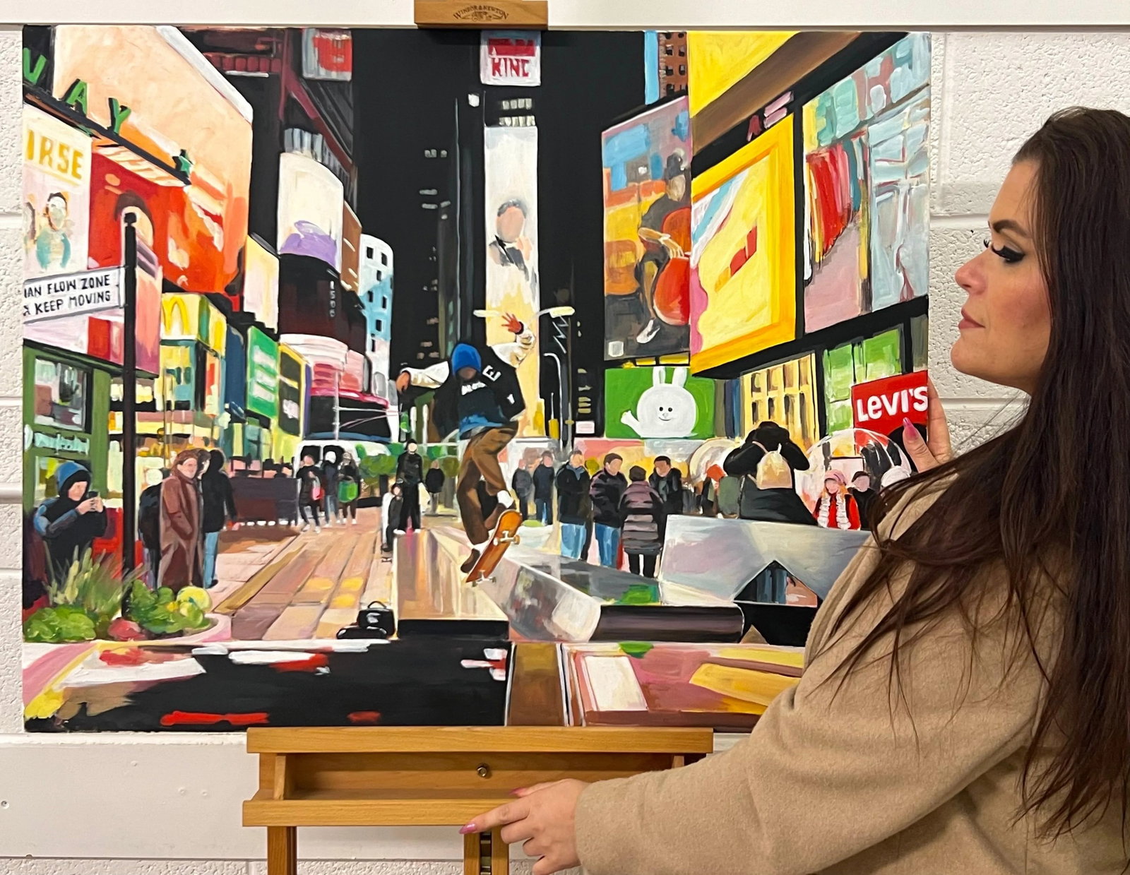 Angela Wakefield, Skate Boarder Times Square New York City after the Rain by British Urban Artist, 2 - 2