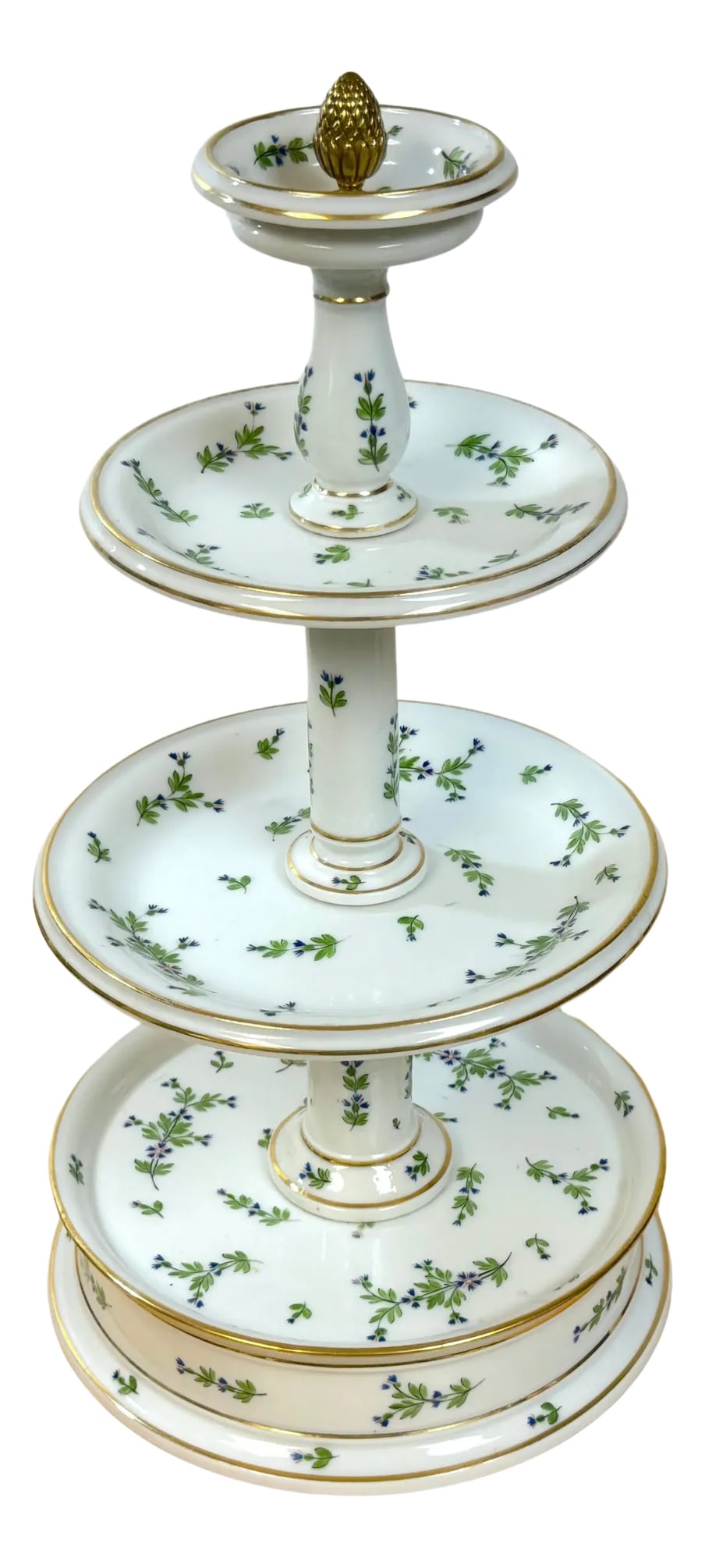 Old Paris Porcelain & Gilt Bronze 'Forget Me Not' Four Tiered Compote/Tazza: Old Paris Porcelain & Gilt Bronze 'Forget Me Not' Four Tiered Compote/Tazza, France, Circa 1870s A quietly stunning Napoleon III Old Paris Porcelain and Gilt Bronze "Forget Me Not" Four-Tiered