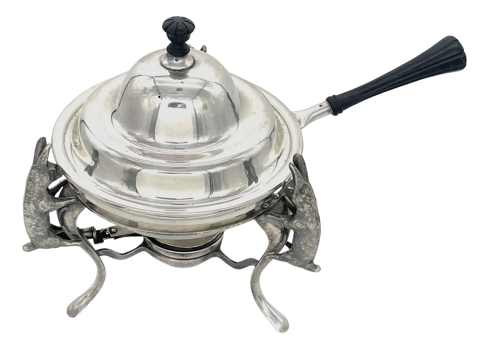 Joseph Heinrichs Silverplated & Ebony 3-D Rabbit Chafing Dish, Circa 1904: Joseph Heinrichs Silverplated & Ebony 3-D Rabbit Chafing Dish, Circa 1904 A remarkable Joseph Heinrichs Silverplated & Ebony Three dimensional Rabbit Chafing Dish, dating back to approximately 1904.