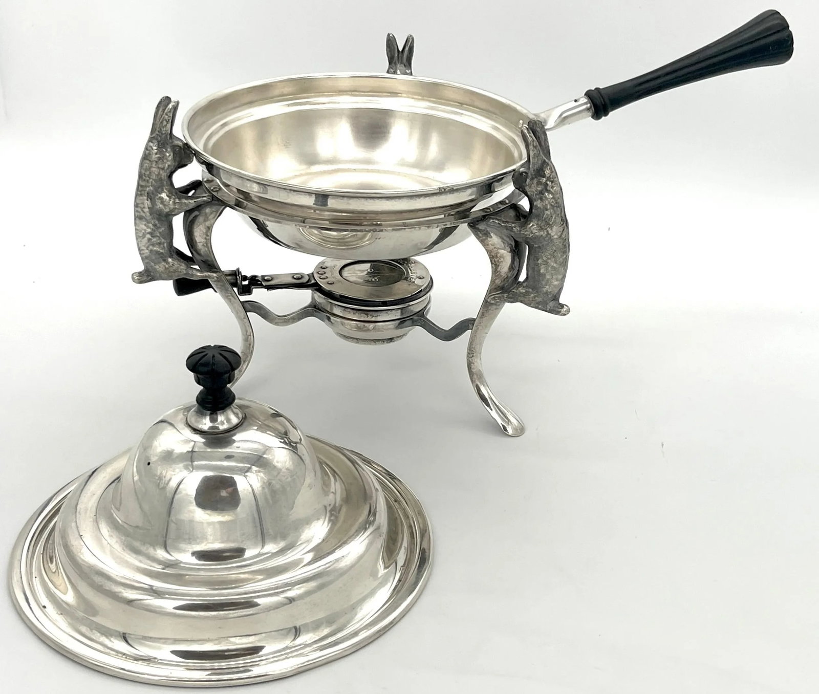 Joseph Heinrichs Silverplated & Ebony 3-D Rabbit Chafing Dish, Circa 1904 - 5