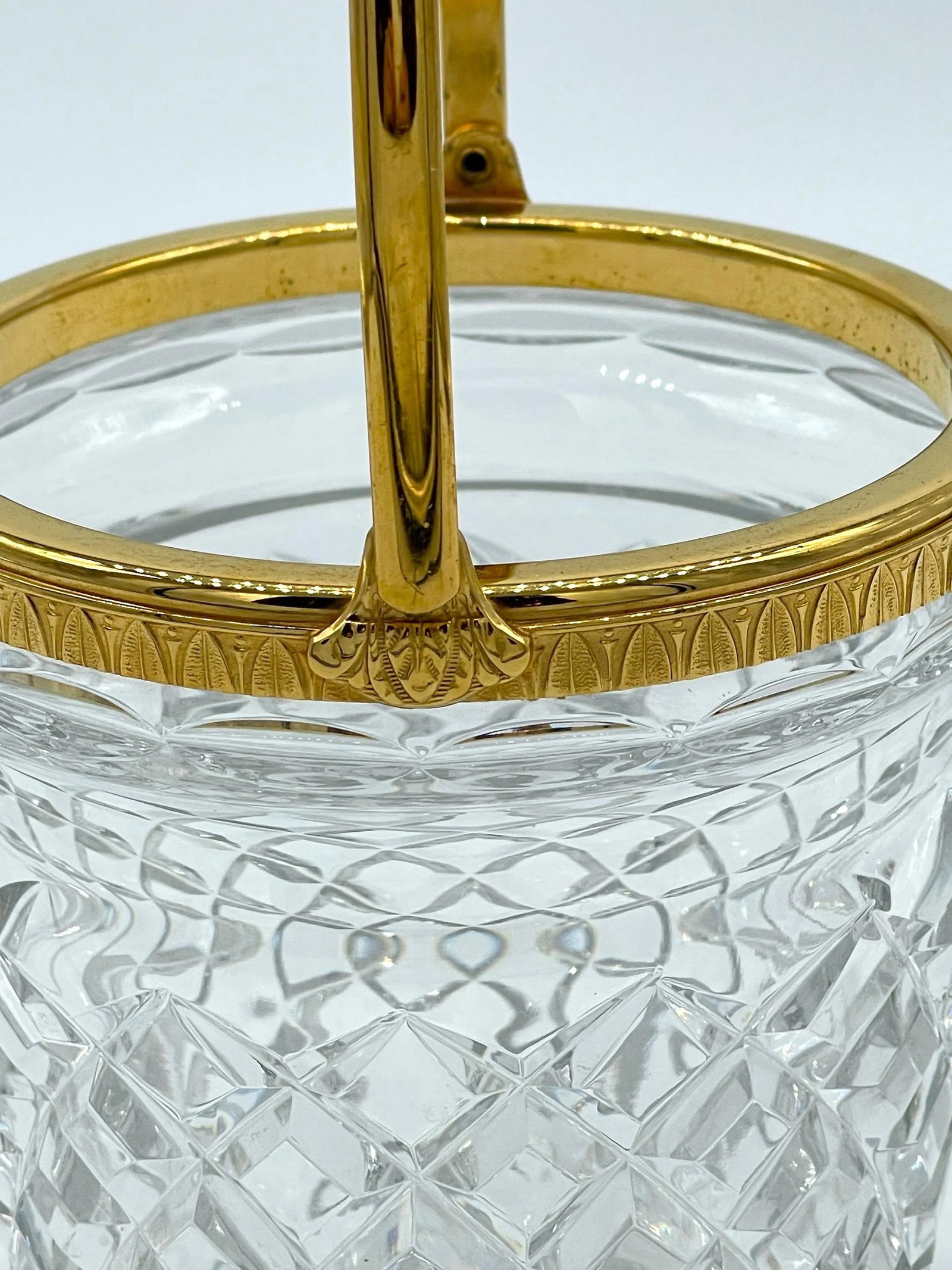 Christofle Neocalssical Cut Crystal Gold Washed Swing -Handled Ice Bucket - 10