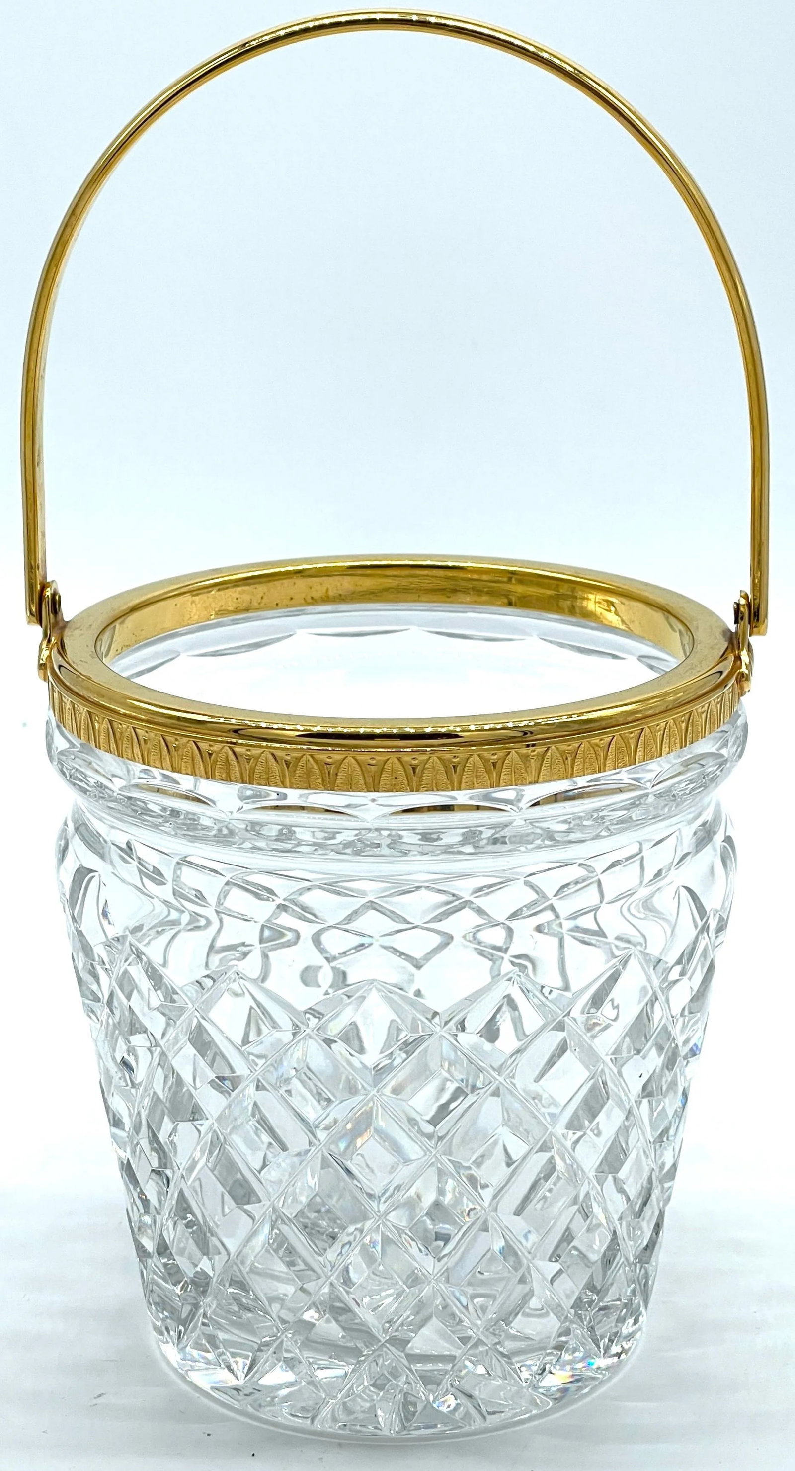 Christofle Neocalssical Cut Crystal Gold Washed Swing -Handled Ice Bucket - 11