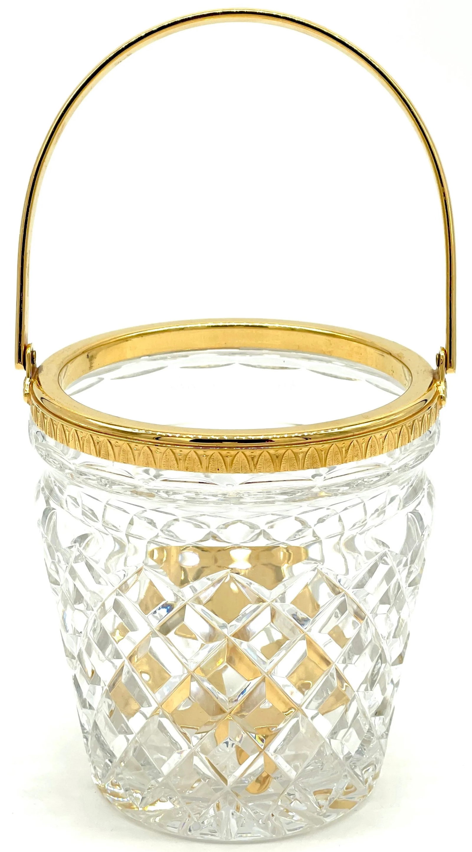 Christofle Neocalssical Cut Crystal Gold Washed Swing -Handled Ice Bucket - 4