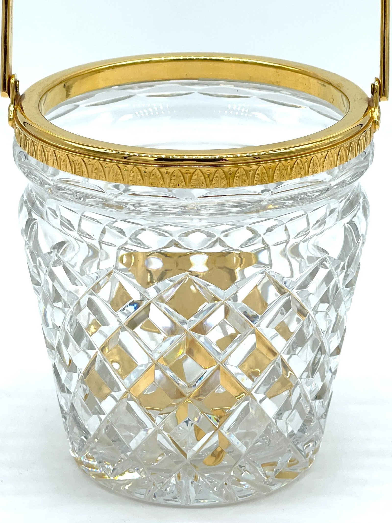 Christofle Neocalssical Cut Crystal Gold Washed Swing -Handled Ice Bucket - 5