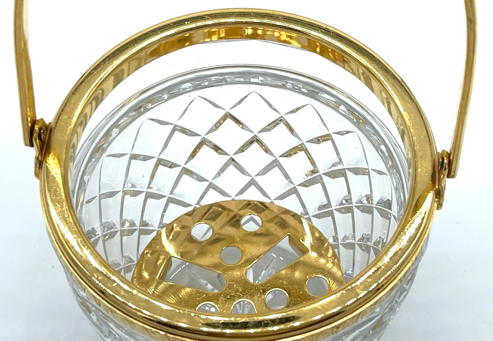 Christofle Neocalssical Cut Crystal Gold Washed Swing -Handled Ice Bucket - 6