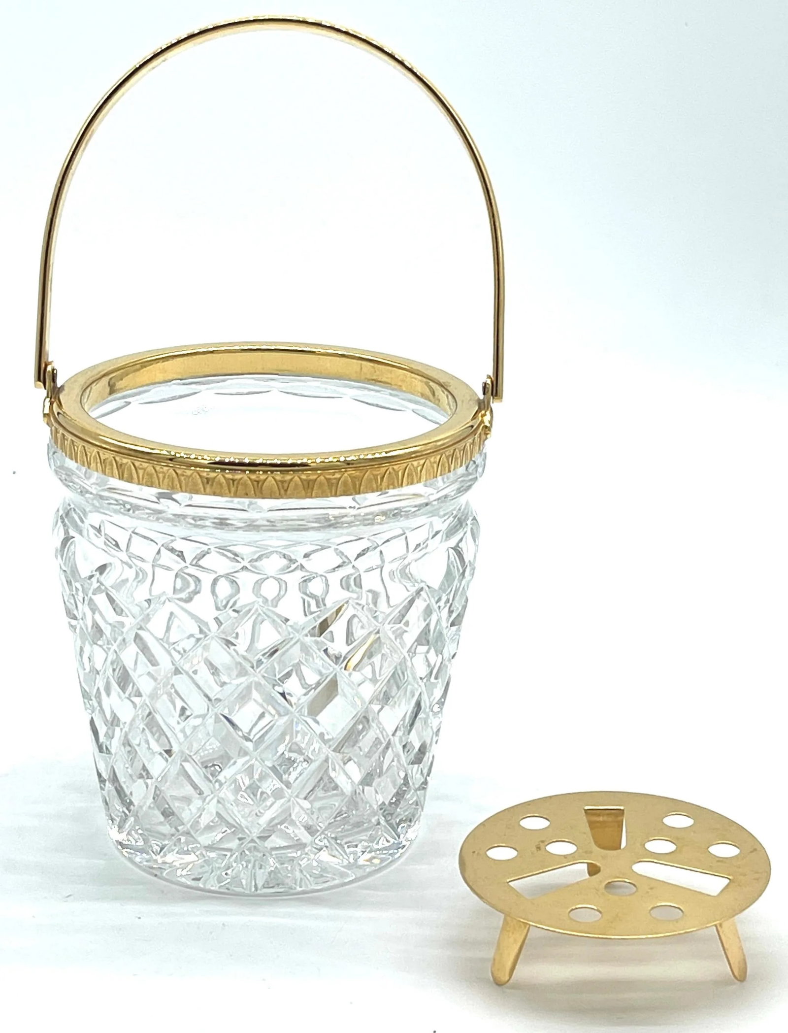 Christofle Neocalssical Cut Crystal Gold Washed Swing -Handled Ice Bucket - 7