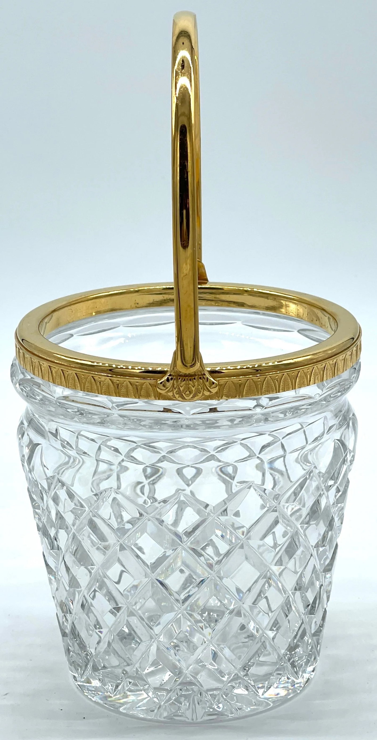 Christofle Neocalssical Cut Crystal Gold Washed Swing -Handled Ice Bucket - 8