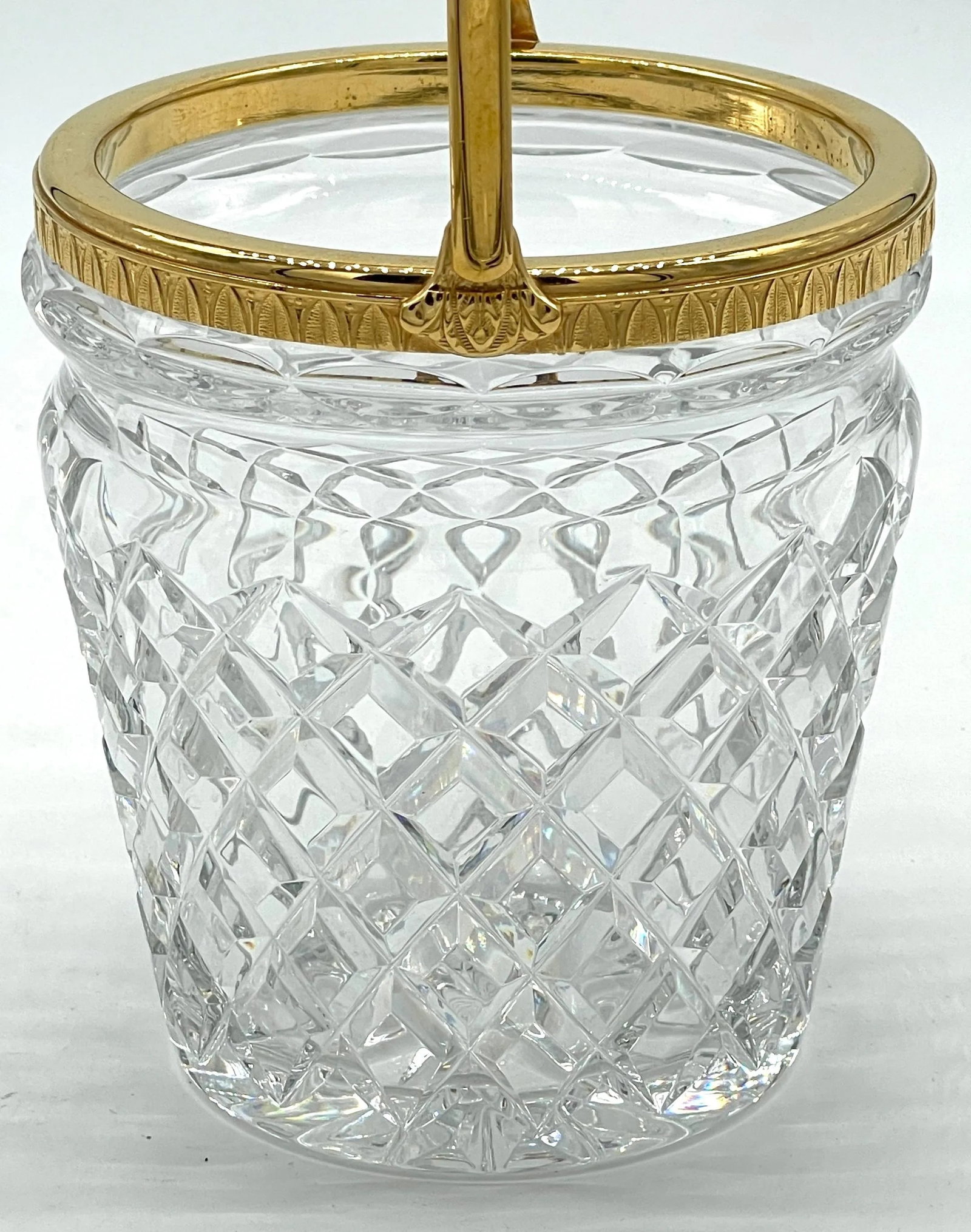 Christofle Neocalssical Cut Crystal Gold Washed Swing -Handled Ice Bucket - 9