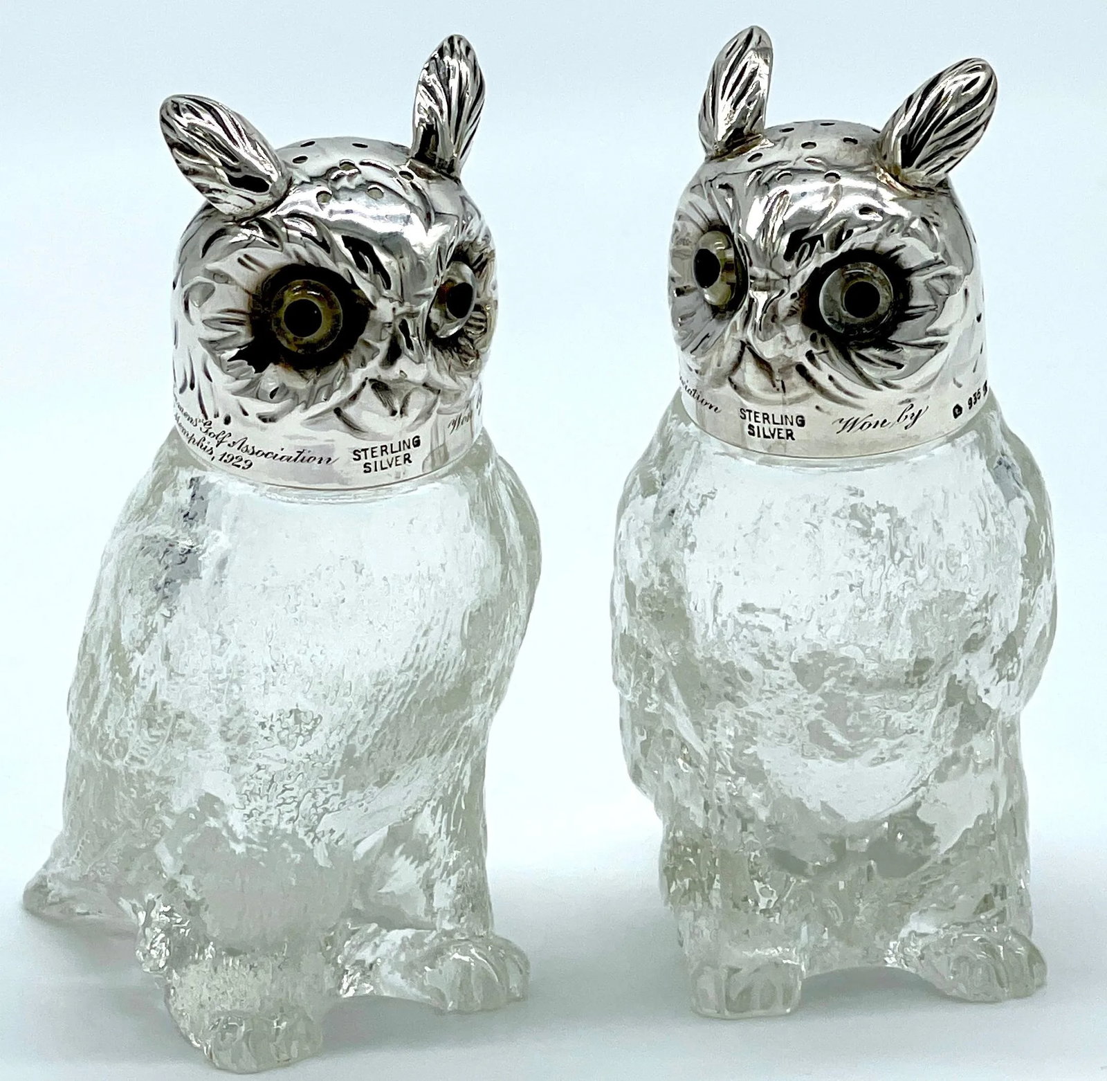 Austrian Art Deco 'Rock Crystal' & Sterling Owl Salt & Pepper Shakers - a Pair - 10