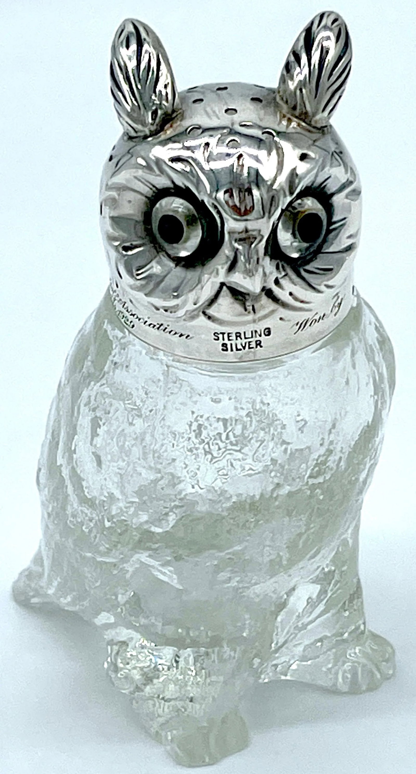 Austrian Art Deco 'Rock Crystal' & Sterling Owl Salt & Pepper Shakers - a Pair - 2