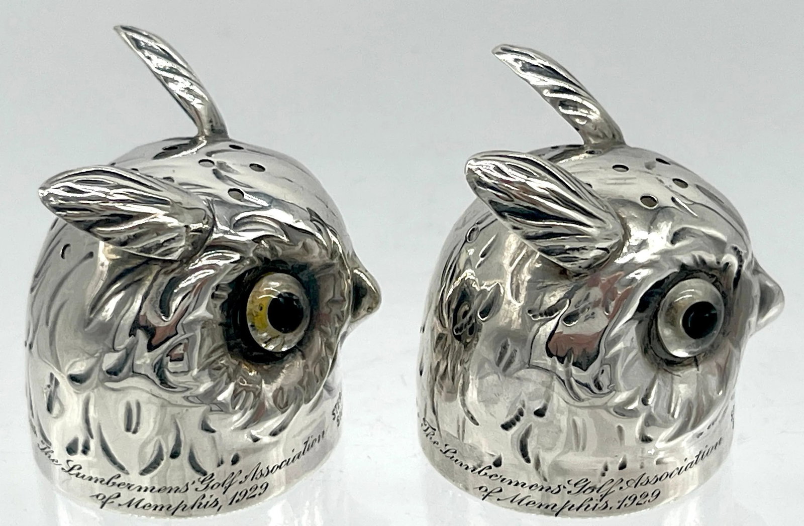 Austrian Art Deco 'Rock Crystal' & Sterling Owl Salt & Pepper Shakers - a Pair - 3