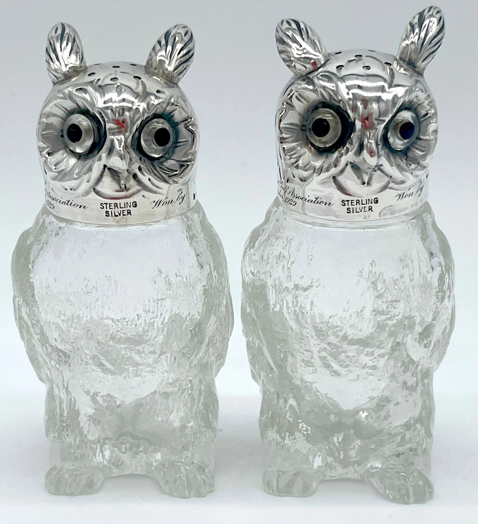 Austrian Art Deco 'Rock Crystal' & Sterling Owl Salt & Pepper Shakers - a Pair - 6