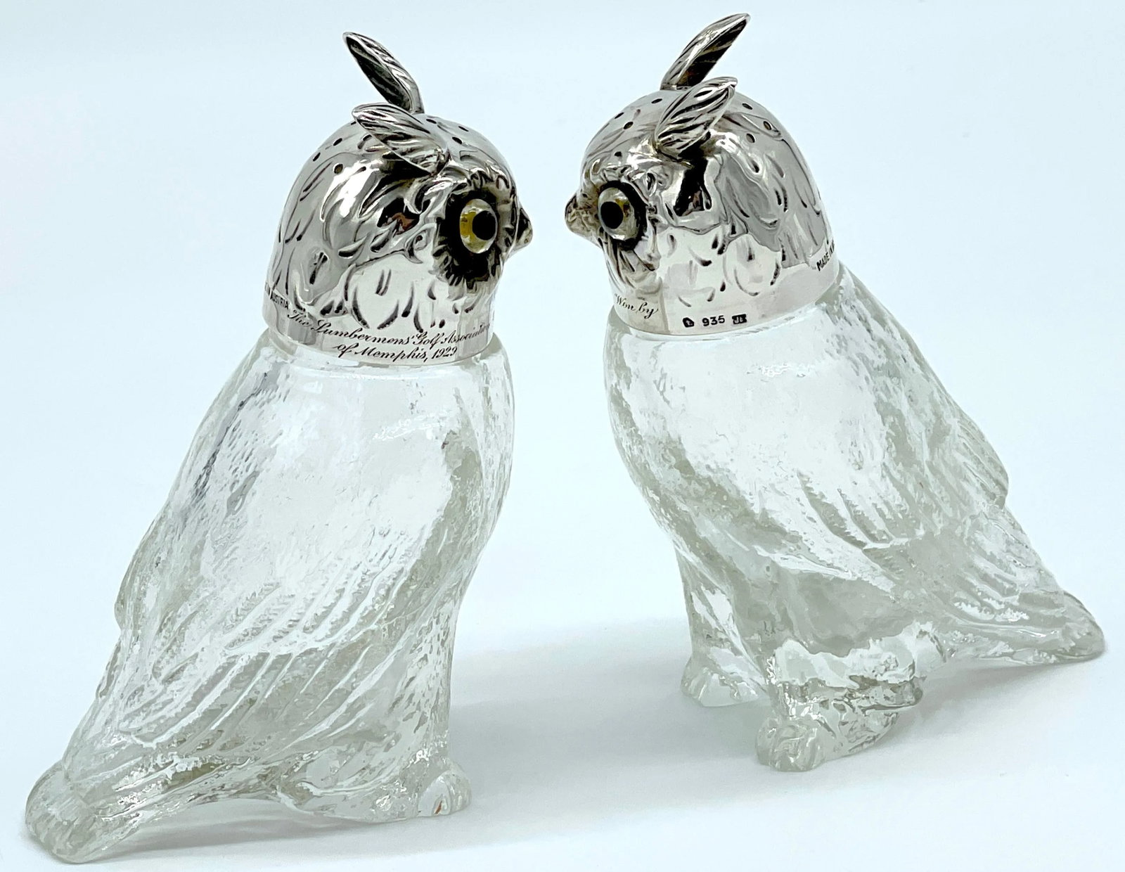 Austrian Art Deco 'Rock Crystal' & Sterling Owl Salt & Pepper Shakers - a Pair - 7
