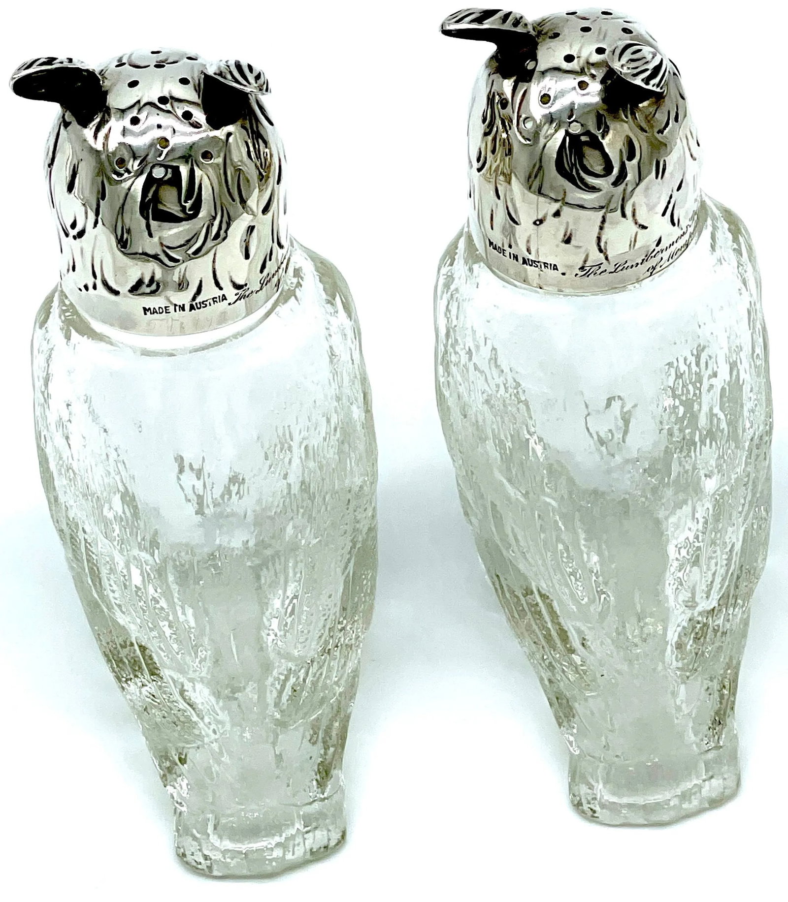 Austrian Art Deco 'Rock Crystal' & Sterling Owl Salt & Pepper Shakers - a Pair - 8