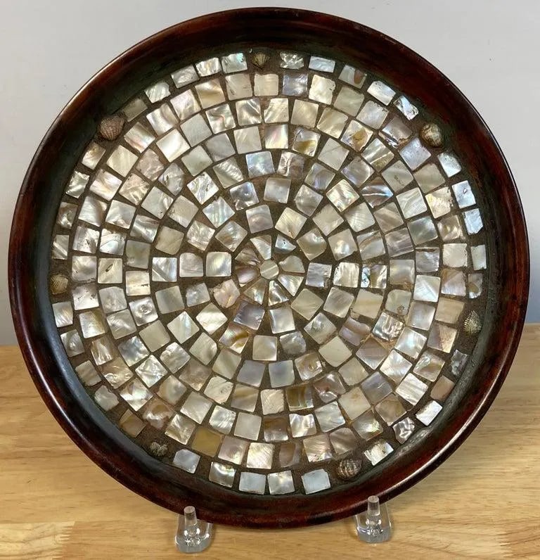 Joseph Heinrichs Native American Style Copper, Abalone & Shell Inlaid Salver - 2