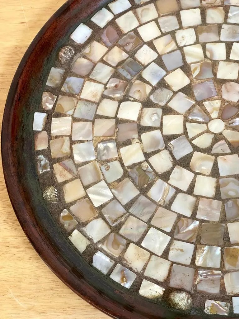 Joseph Heinrichs Native American Style Copper, Abalone & Shell Inlaid Salver - 3
