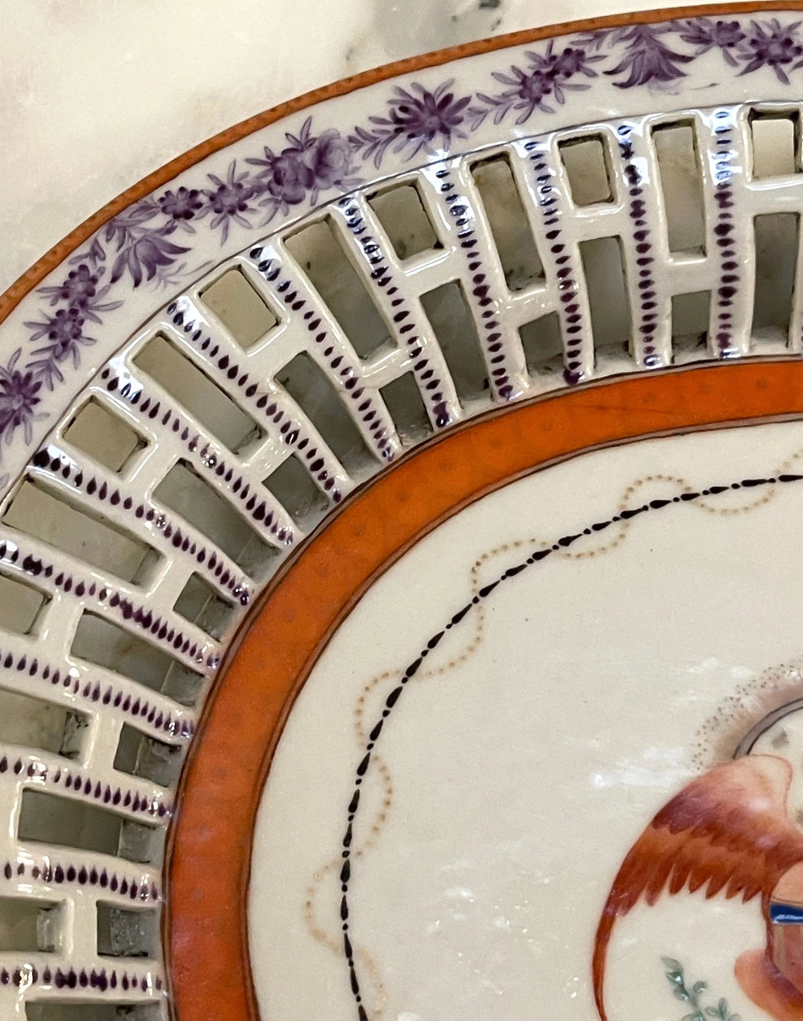 American Market Chinese Export Eagle Armorial Porcelain Oval Reticulated Tray - 11
