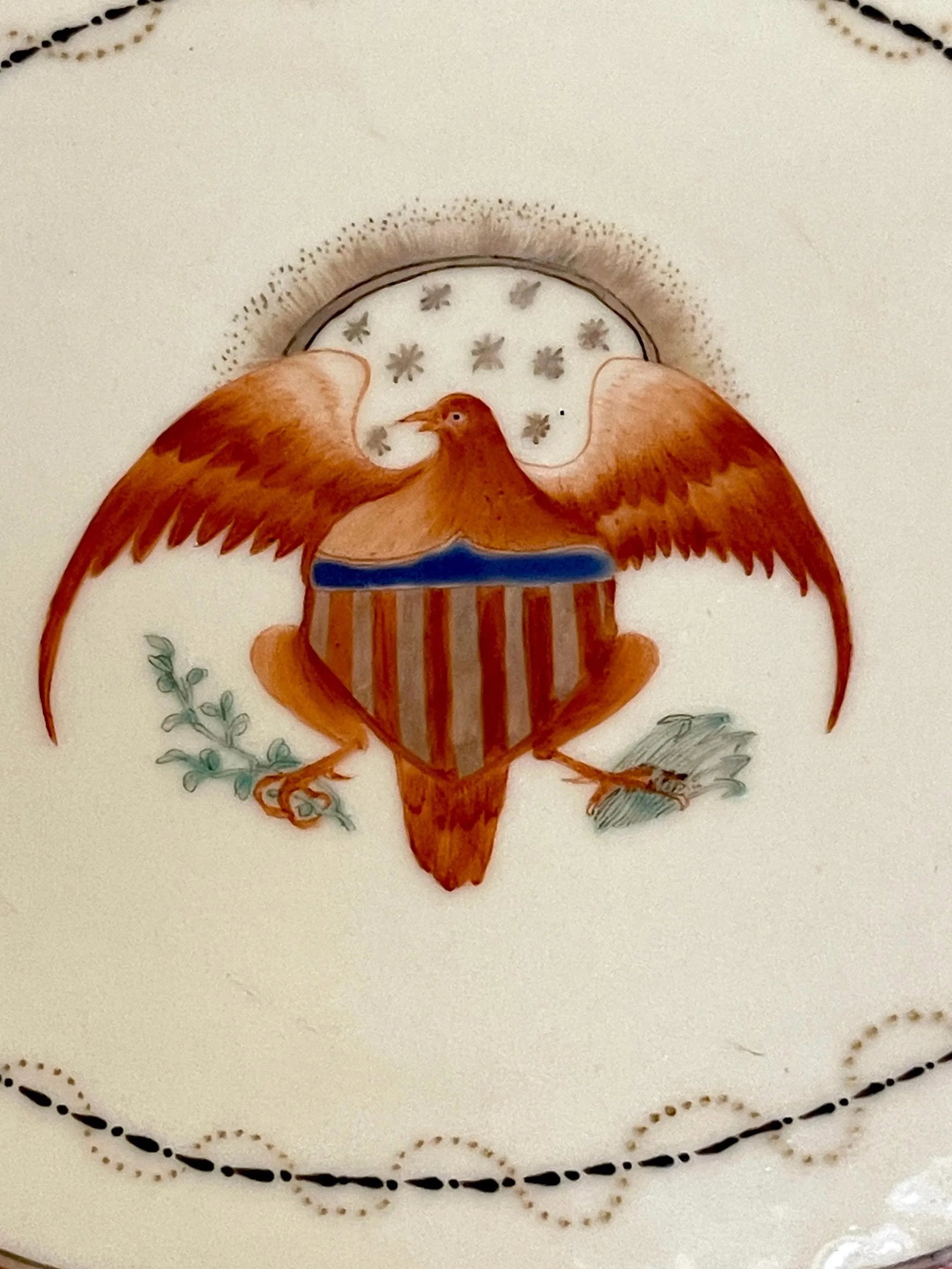 American Market Chinese Export Eagle Armorial Porcelain Oval Reticulated Tray - 6