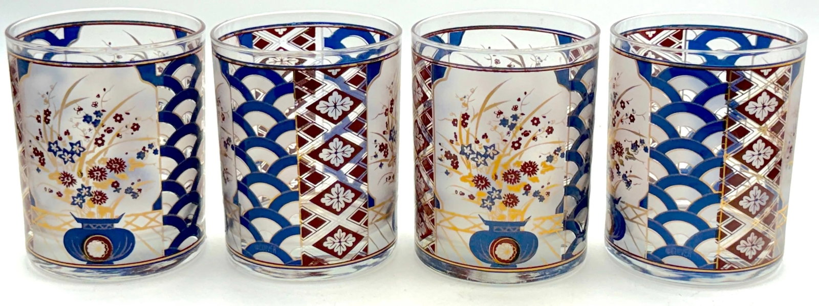 Chinoiserie' Pattern Rocks Glasses/ Tumblers by Culver - Set of 11 - 10