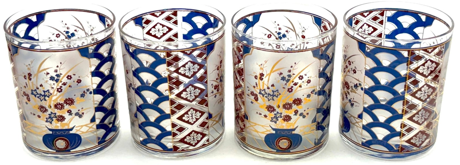 Chinoiserie' Pattern Rocks Glasses/ Tumblers by Culver - Set of 11 - 11