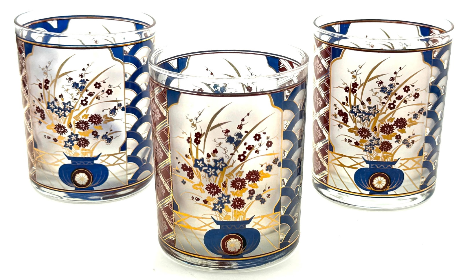 Chinoiserie' Pattern Rocks Glasses/ Tumblers by Culver - Set of 11 - 12