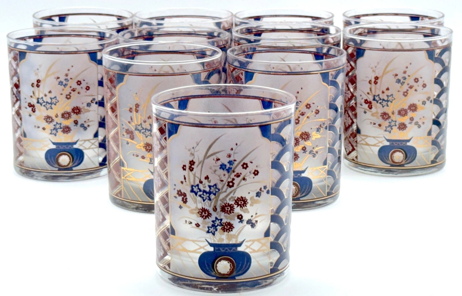 Chinoiserie' Pattern Rocks Glasses/ Tumblers by Culver - Set of 11 - 5