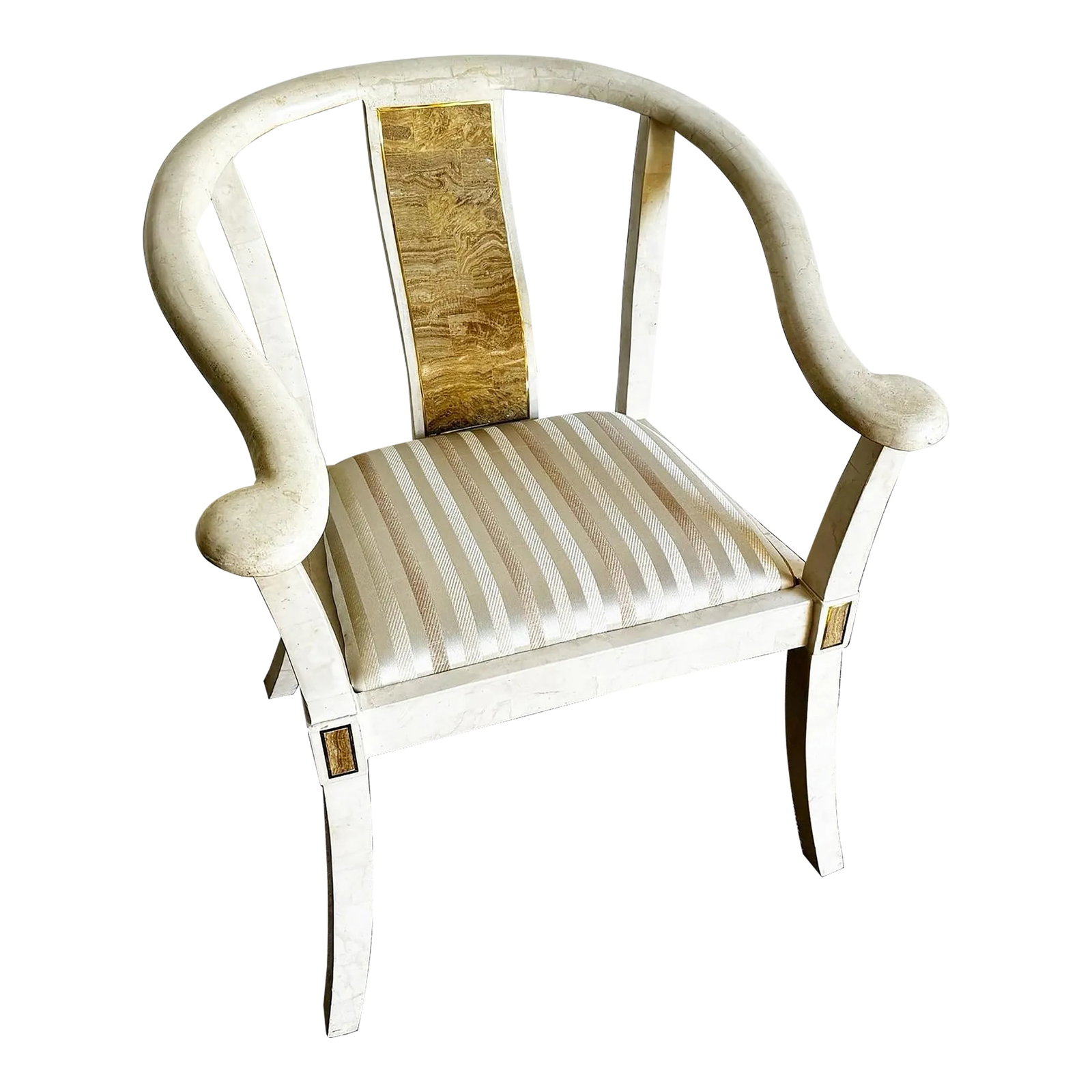 Ming Style Tessellated Stone Arm Chair With Brass Inlay - Maitland Smith Style (1 of 12)