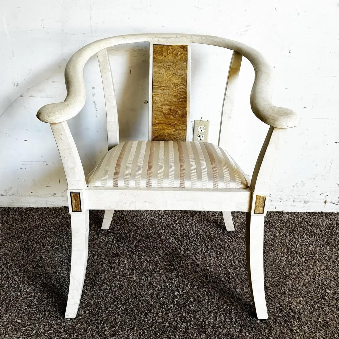 Ming Style Tessellated Stone Arm Chair With Brass Inlay - Maitland Smith Style - 2