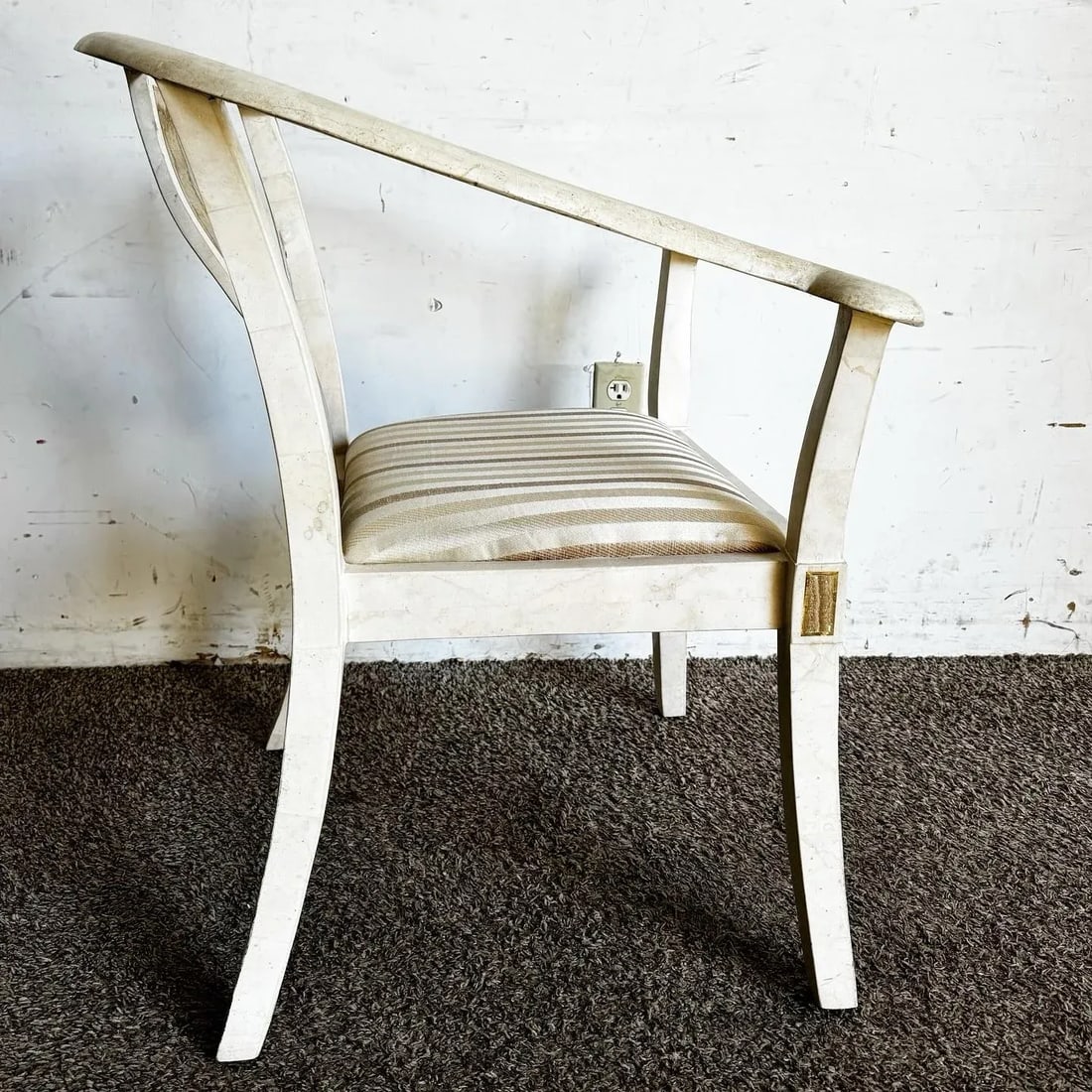 Ming Style Tessellated Stone Arm Chair With Brass Inlay - Maitland Smith Style - 3