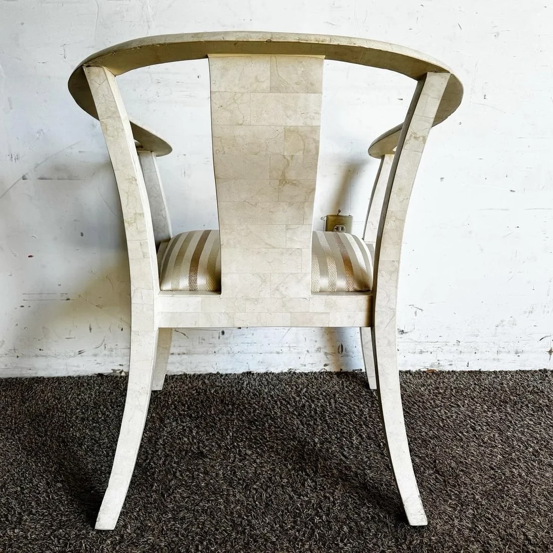Ming Style Tessellated Stone Arm Chair With Brass Inlay - Maitland Smith Style - 4