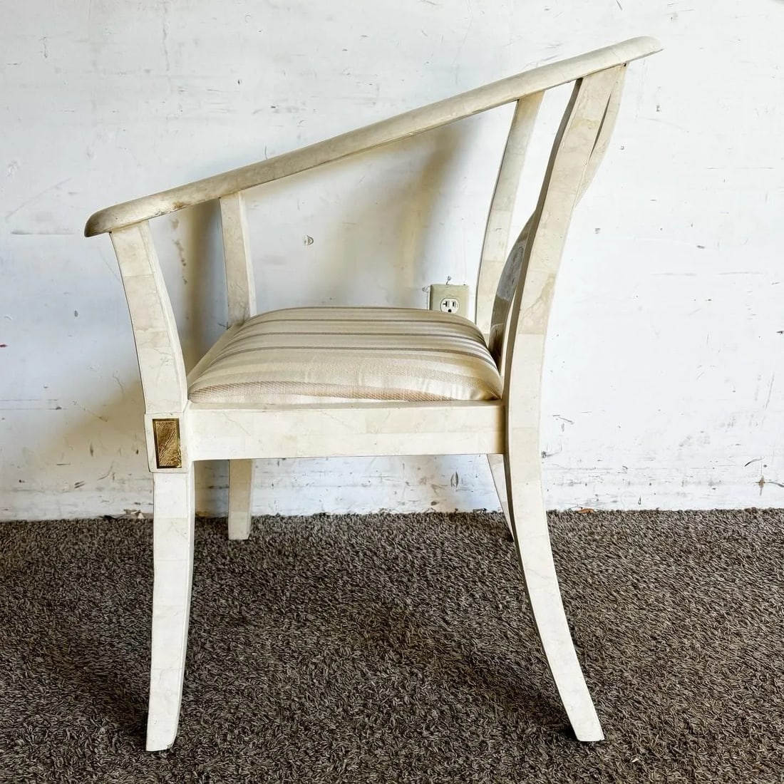 Ming Style Tessellated Stone Arm Chair With Brass Inlay - Maitland Smith Style - 5