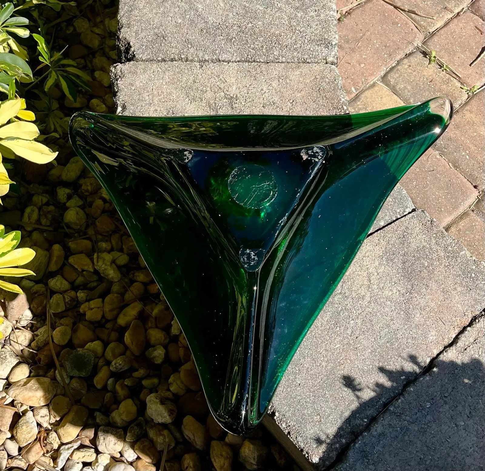 Large Mid Century Murano Attributed-Emerald Green Art Glass Platter - 7