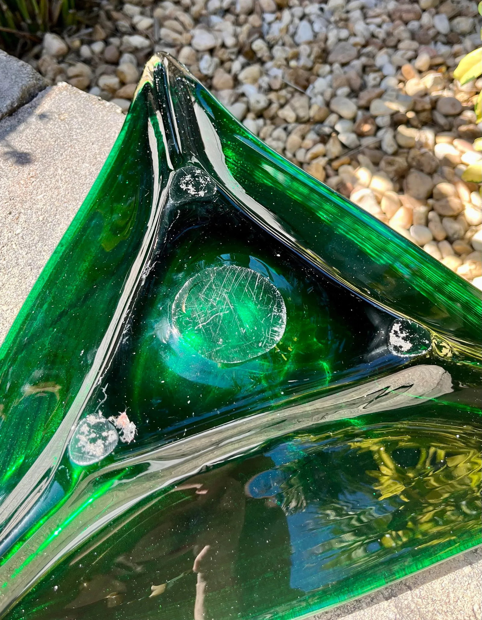 Large Mid Century Murano Attributed-Emerald Green Art Glass Platter - 9