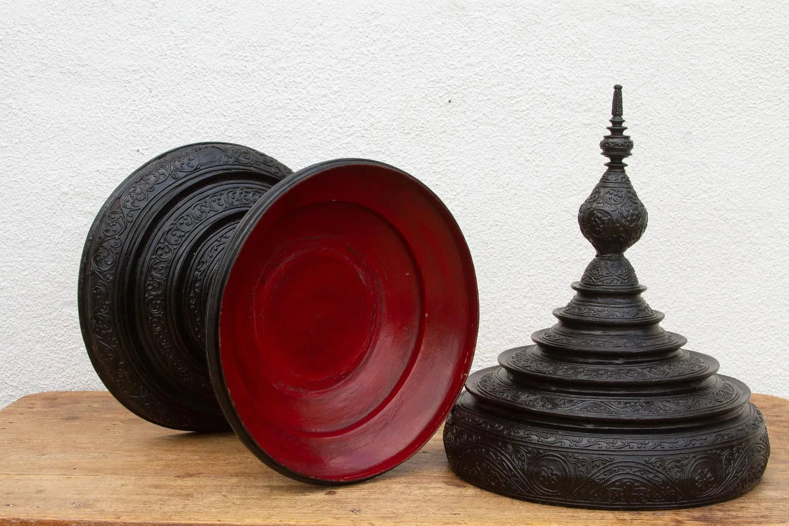 Carved Ebonized Burmese Ceremonial Vessel - 11