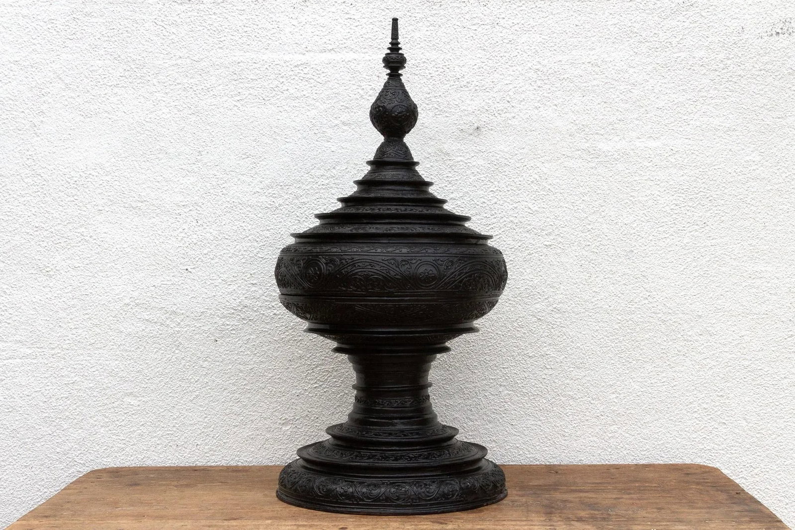 Carved Ebonized Burmese Ceremonial Vessel - 5