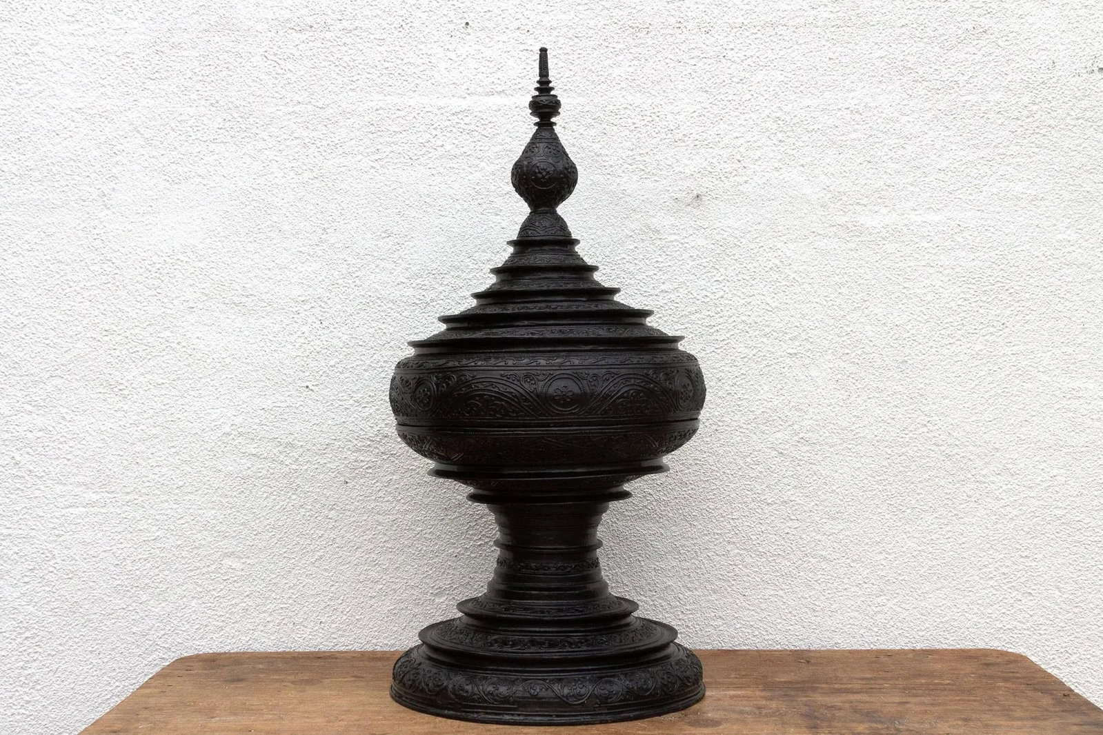 Carved Ebonized Burmese Ceremonial Vessel - 8