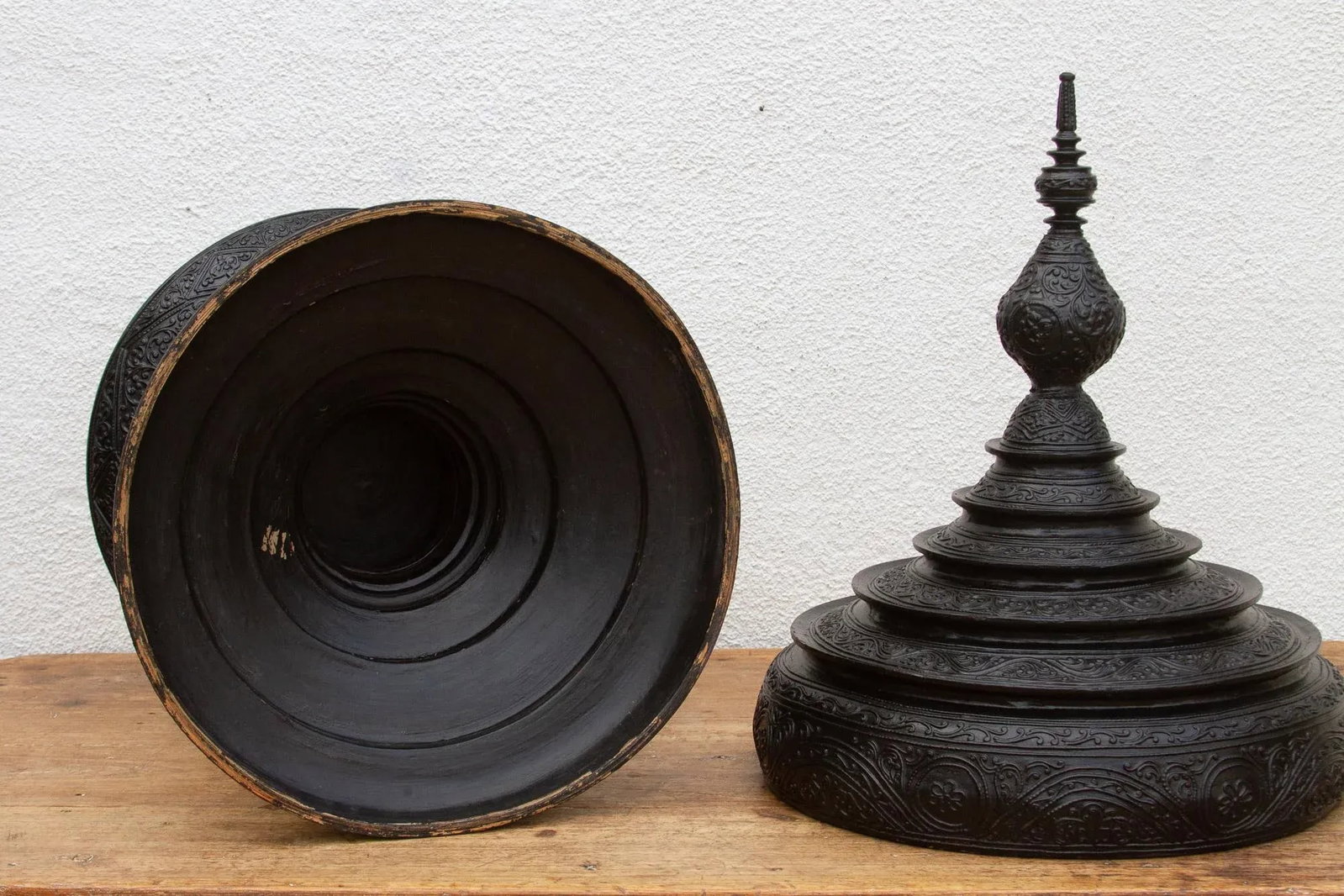 Carved Ebonized Burmese Ceremonial Vessel - 9