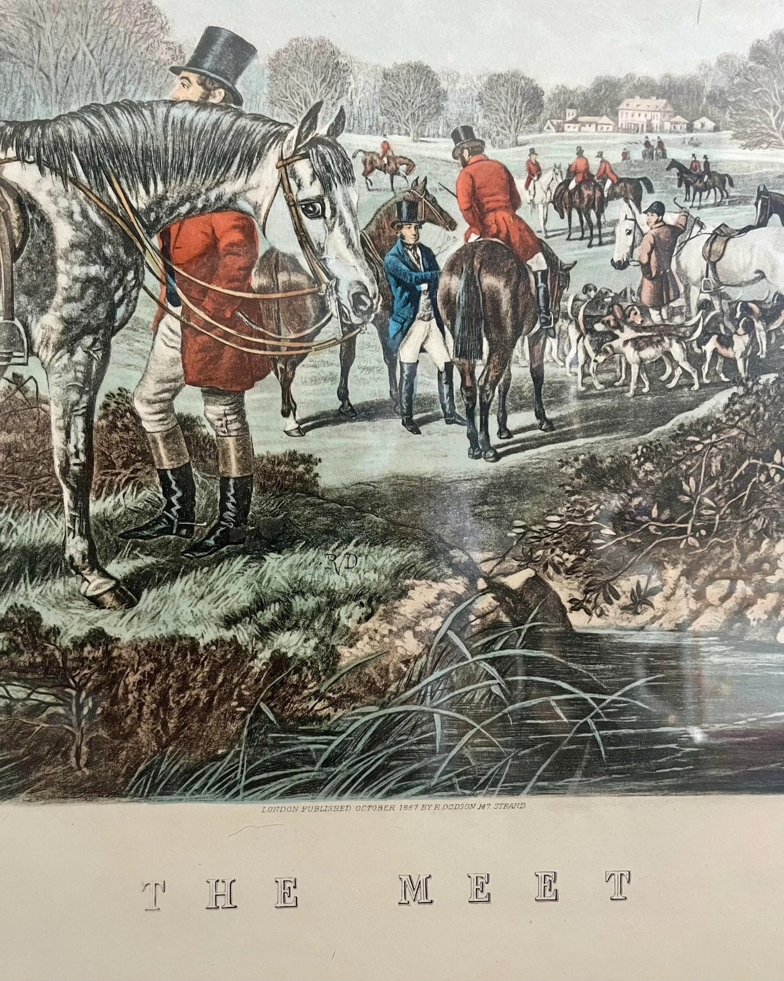 Framed English Lithograph of a Hunting Scene - 10
