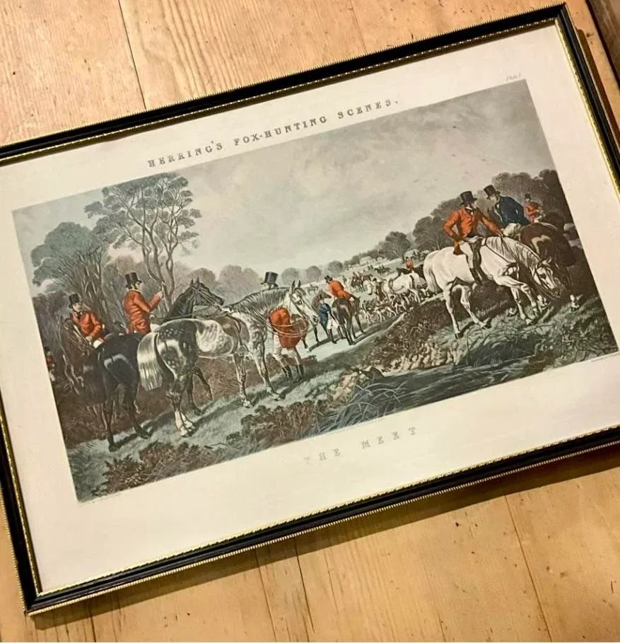 Framed English Lithograph of a Hunting Scene - 2