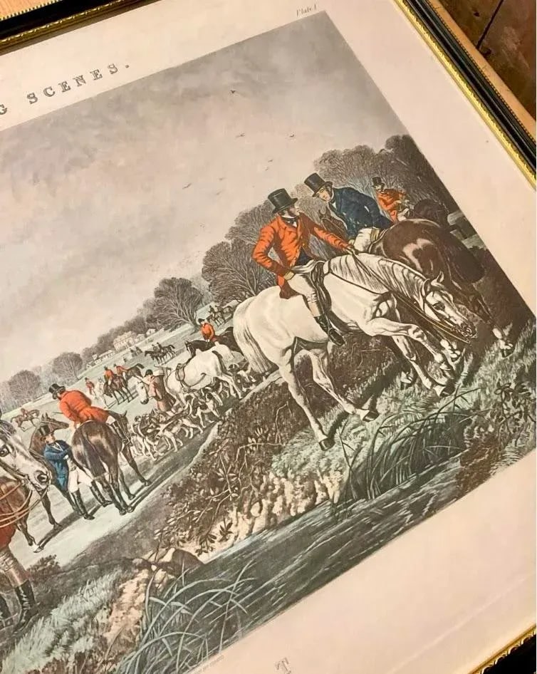 Framed English Lithograph of a Hunting Scene - 5