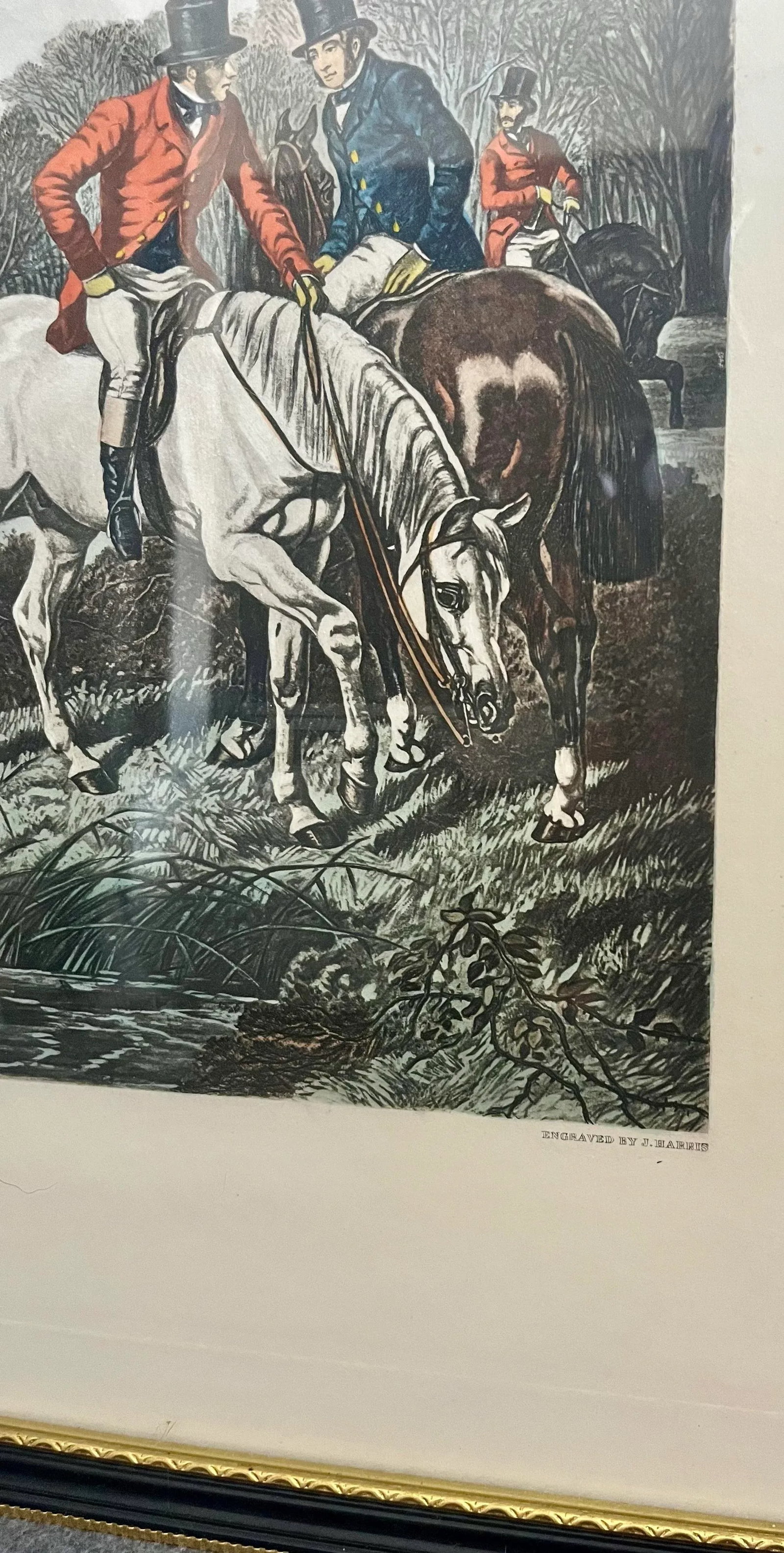 Framed English Lithograph of a Hunting Scene - 7